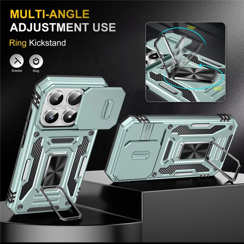 For Xiaomi 17 Case Kickstand Slide Lens Lid PC + TPU Drop-Proof Phone Cover - Green