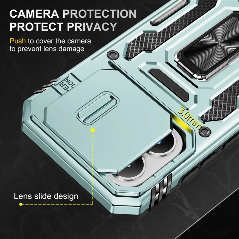 For Xiaomi 17 Case Kickstand Slide Lens Lid PC + TPU Drop-Proof Phone Cover - Green