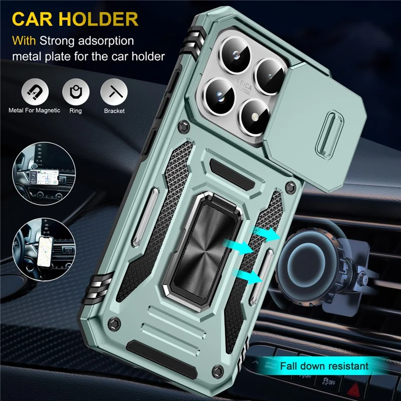 For Xiaomi 17 Case Kickstand Slide Lens Lid PC + TPU Drop-Proof Phone Cover - Green