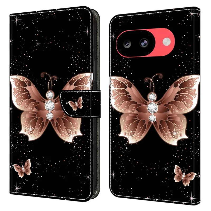 Wallet Case For Google Pixel 10a 3D Pattern PU Leather Phone Cover with Stand - Pink Diamond Butterfly
