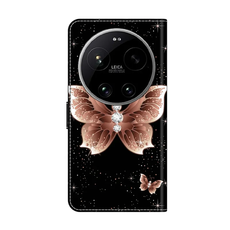 Wallet Case For Xiaomi 17 Ultra 5G 3D Pattern PU Leather Phone Cover with Stand - Pink Diamond Butterfly