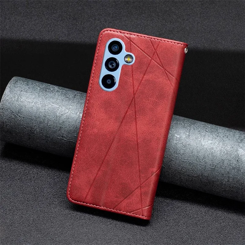 For Samsung Galaxy A54 5G Leather Case with Card Holder Imprinting Pattern Phone Stand Cover - Red