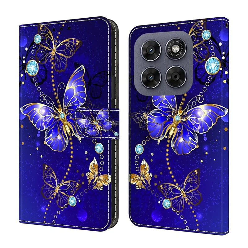 Wallet Case For Motorola Moto G17 4G 3D Pattern PU Leather Phone Cover with Stand - Diamond Butterfly