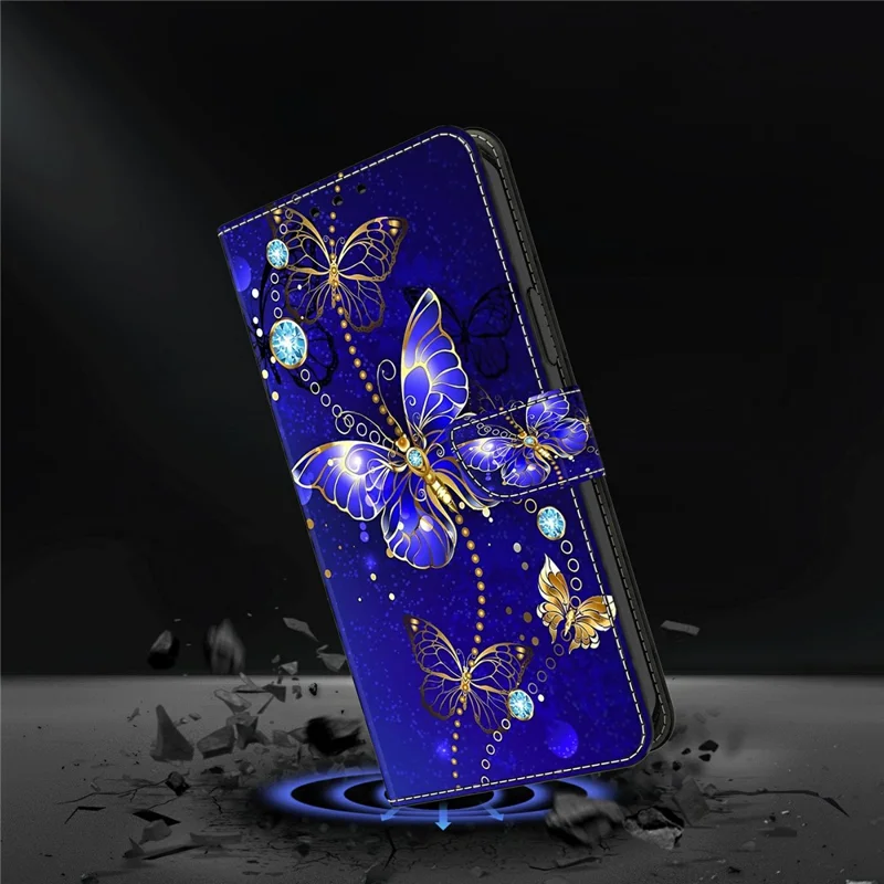 Wallet Case For Motorola Moto G17 4G 3D Pattern PU Leather Phone Cover with Stand - Diamond Butterfly