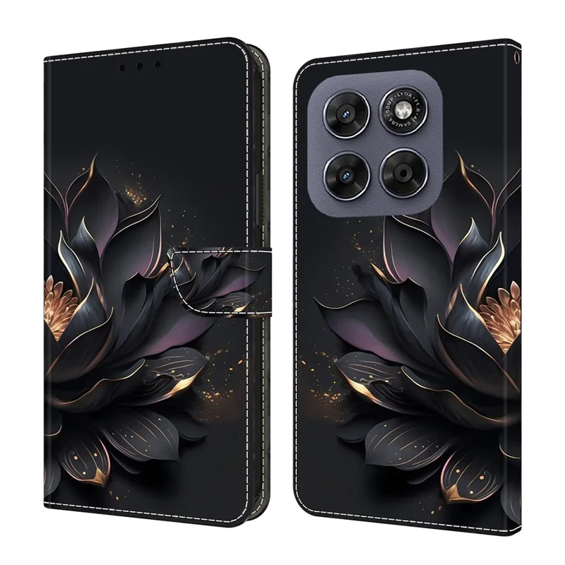 For Motorola Moto G17 Power 4G / G17 4G / G15 4G / G15 Power 4G Case Magnetic Clasp 3D Pattern Leather Wallet Phone Cover - Purple Lotus