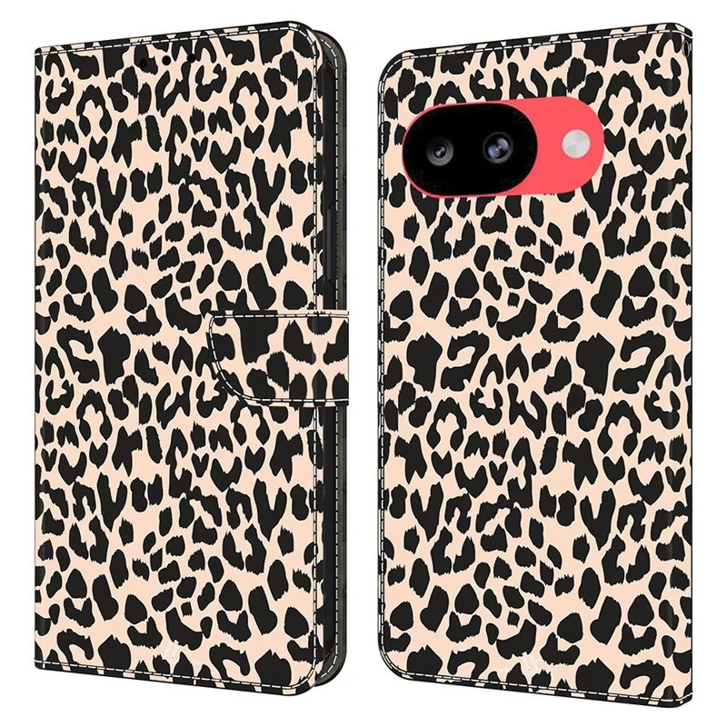 Phone Case For Google Pixel 10a Pattern Printed TPU + PU Leather Flip Cover with Card Slot - Leopard Print