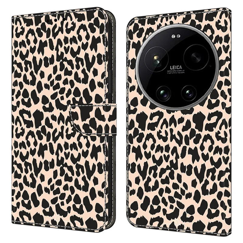 Phone Case For Xiaomi 17 Ultra 5G Pattern Printed TPU + PU Leather Flip Cover with Card Slot - Leopard Print