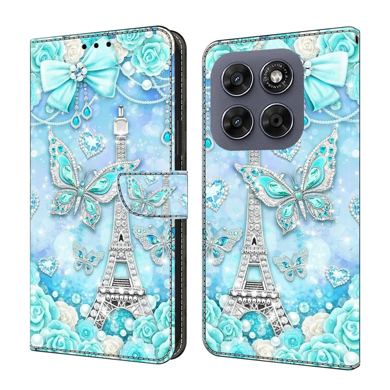 Wallet Case For Motorola Moto G57 5G Pattern Printing Stand Leather Flip Phone Cover - Butterfly Cobalt Tower