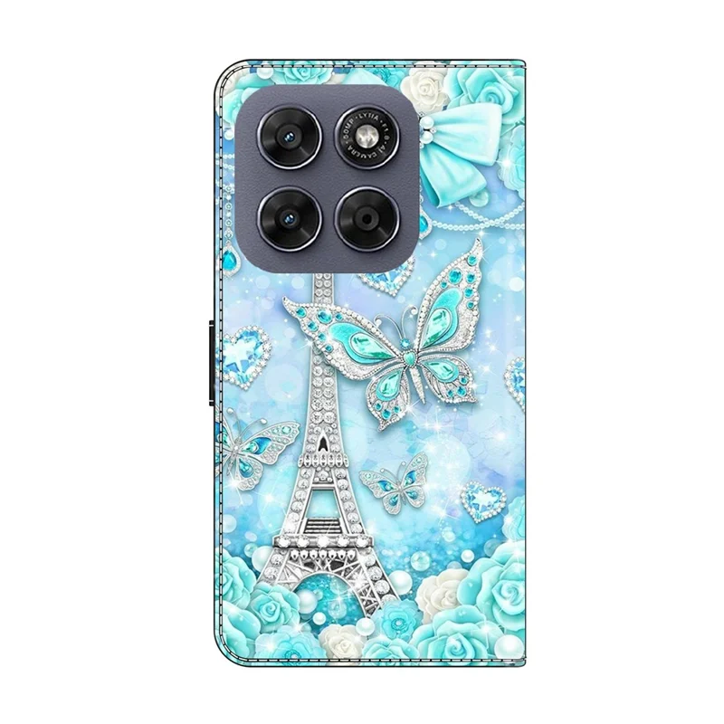 Wallet Case For Motorola Moto G57 5G Pattern Printing Stand Leather Flip Phone Cover - Butterfly Cobalt Tower