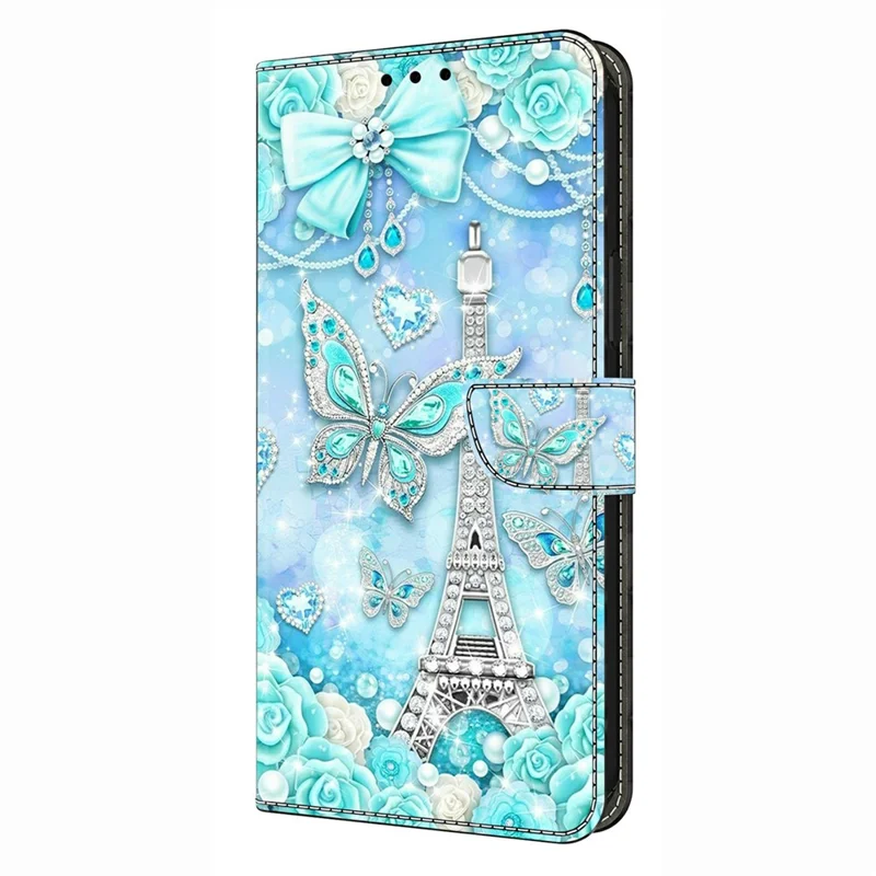 Wallet Case For Motorola Moto G17 Power 4G / G17 4G / G15 4G / G15 Power 4G Pattern Printing Stand Leather Flip Phone Cover - Butterfly Cobalt Tower
