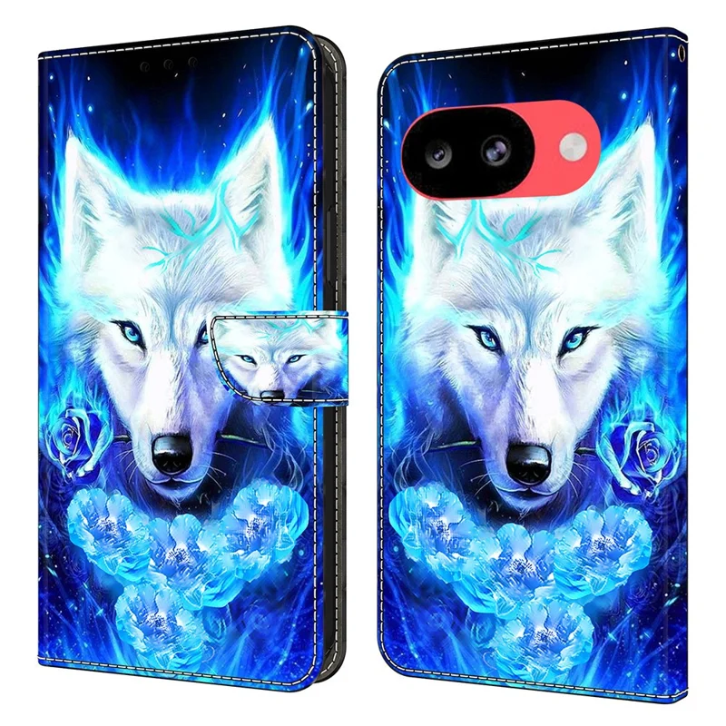 Leather Case For Google Pixel 10a Pattern Printing Stand Flip Phone Cover - White Wolf