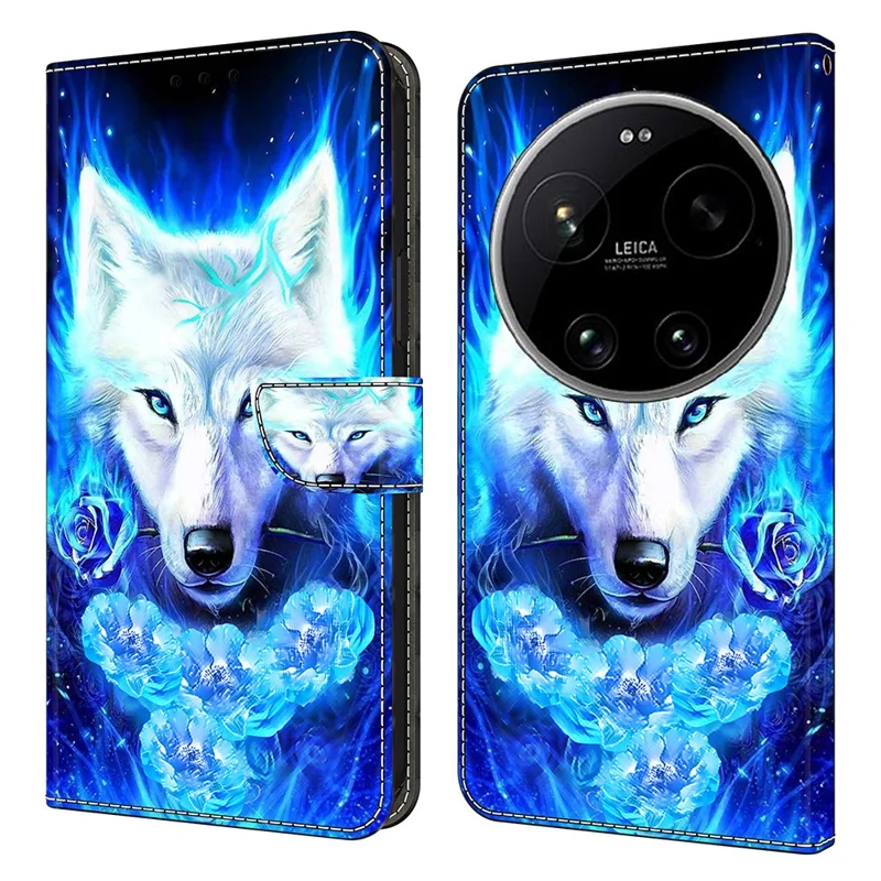 Leather Case For Xiaomi 17 Ultra 5G Pattern Printing Stand Flip Phone Cover - White Wolf