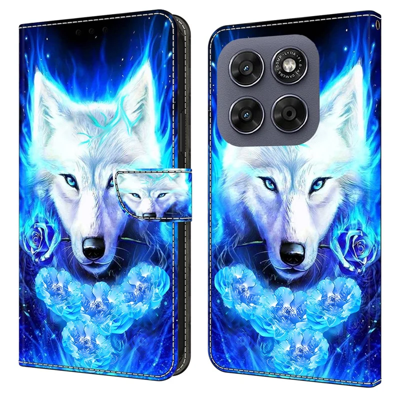 Leather Case For Motorola Moto G67 5G  /  G77 5G Pattern Printing Stand Flip Phone Cover - White Wolf