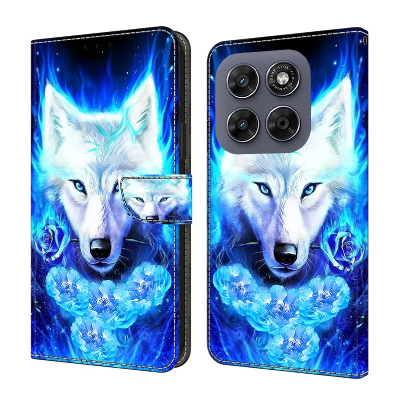 Leather Case For Motorola Moto G57 5G Pattern Printing Stand Flip Phone Cover - White Wolf