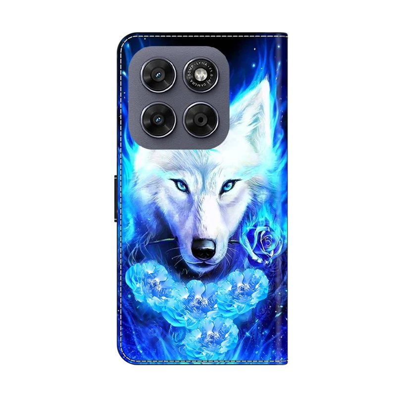 Leather Case For Motorola Moto G57 5G Pattern Printing Stand Flip Phone Cover - White Wolf