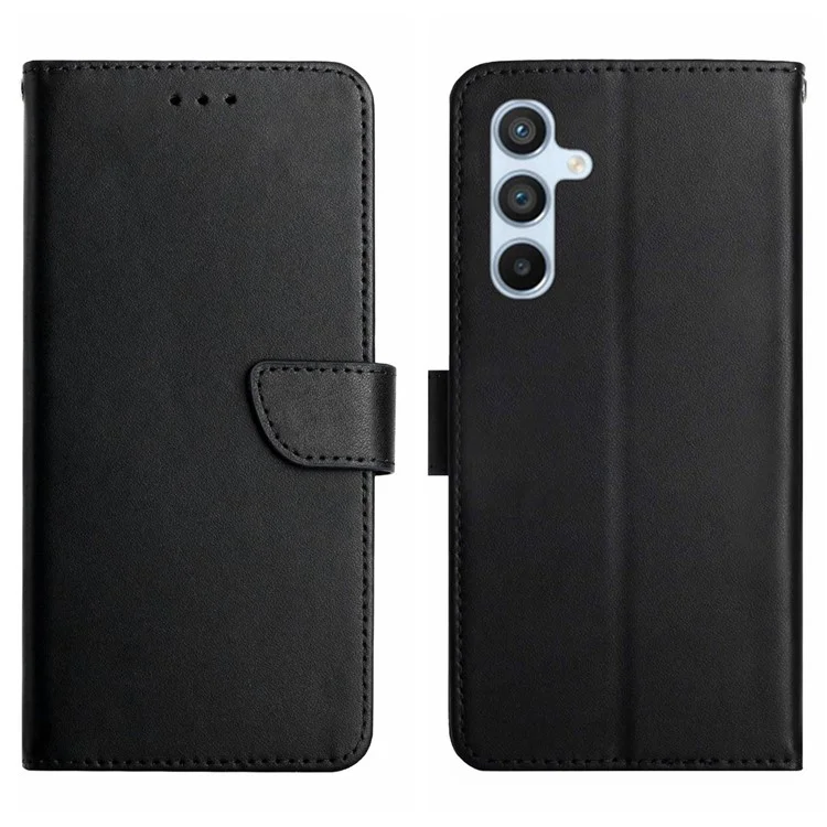 HT02 Strong Magnetic Clasp Phone Case per Samsung Galaxy A54 5G, Portafoglio Stand Pelle Nappa Vera Texture Flip Phone Cover - Nero