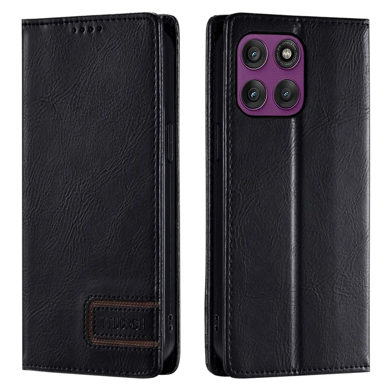TTUDRCH Style 007 Leather Case For Motorola Edge 70 Fusion+ 5G / Edge 70 Fusion 5G RFID Blocking Wallet Stand Phone Cover - Black