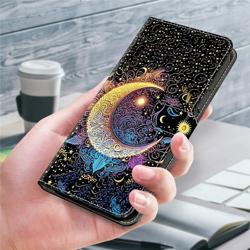 Wallet Case For Motorola Moto G17 Power 4G / G17 4G / G15 4G / G15 Power 4G Stand Pattern Printing PU Leather Flip Phone Cover - Bright Moon