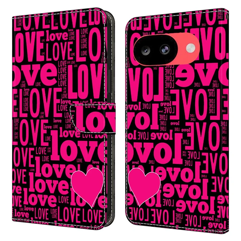 Wallet Case For Google Pixel 10a Pattern Printing PU Leather Flip Stand Phone Cover - LOVE