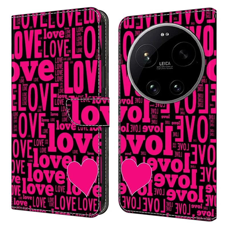 Wallet Case For Xiaomi 17 Ultra 5G Pattern Printing PU Leather Flip Stand Phone Cover - LOVE
