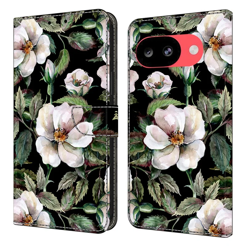 Wallet Case For Google Pixel 10a Foldable Stand Pattern Printing PU Leather Flip Phone Cover - Large Flower