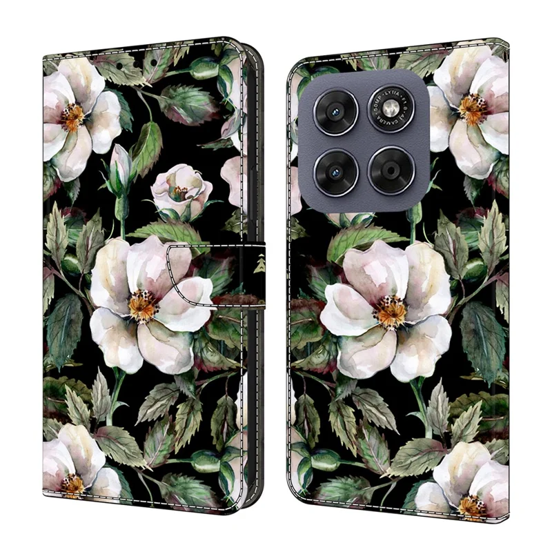 Wallet Case For Motorola Moto G57 5G Foldable Stand Pattern Printing PU Leather Flip Phone Cover - Large Flower