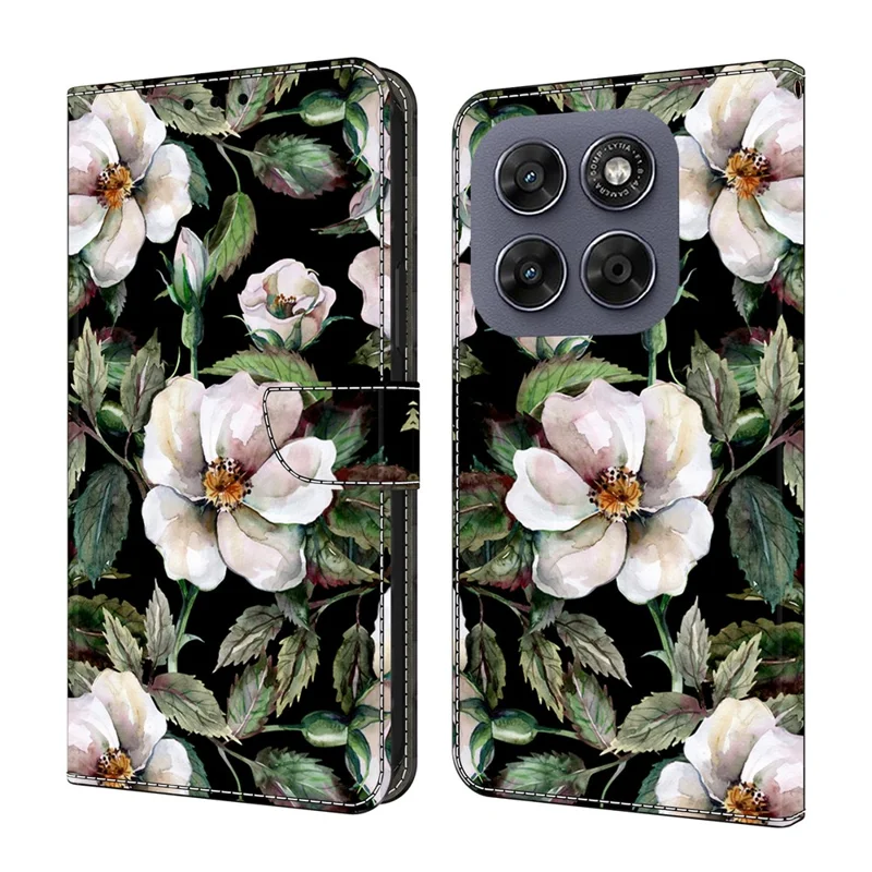 Wallet Case For Motorola Moto G17 Power 4G / G17 4G / G15 4G / G15 Power 4G Foldable Stand Pattern Printing PU Leather Flip Phone Cover - Large Flower