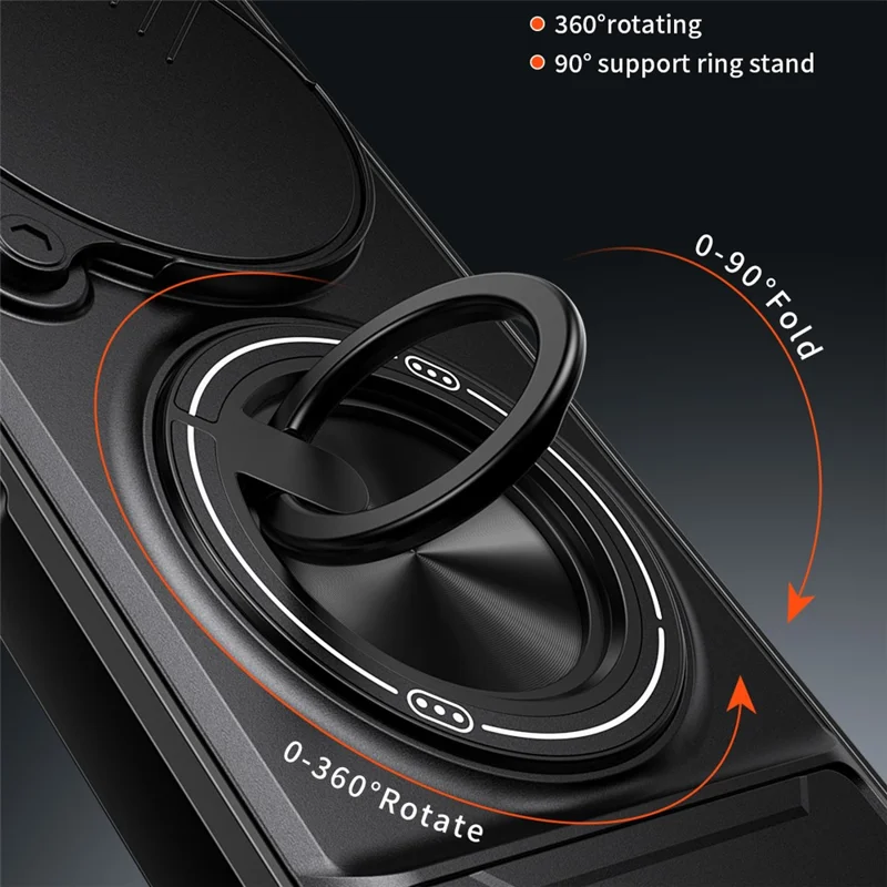 For Honor X9c Smart 5G  /  X60 5G Magnetic Case Ring Holder Foldable Kickstand TPU PC Phone Cover with Camera Lens Slider - Black