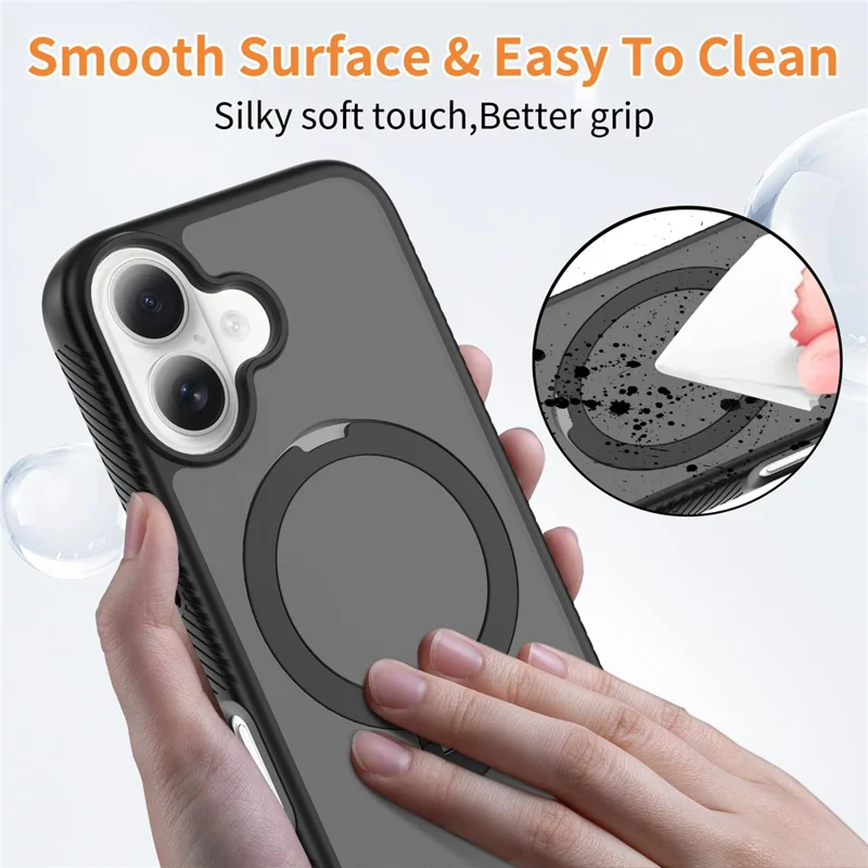 For iPhone 16 Magnetic Case Compatible with MagSafe Rotary Kickstand PC + TPU Shockproof Phone Cover - Black