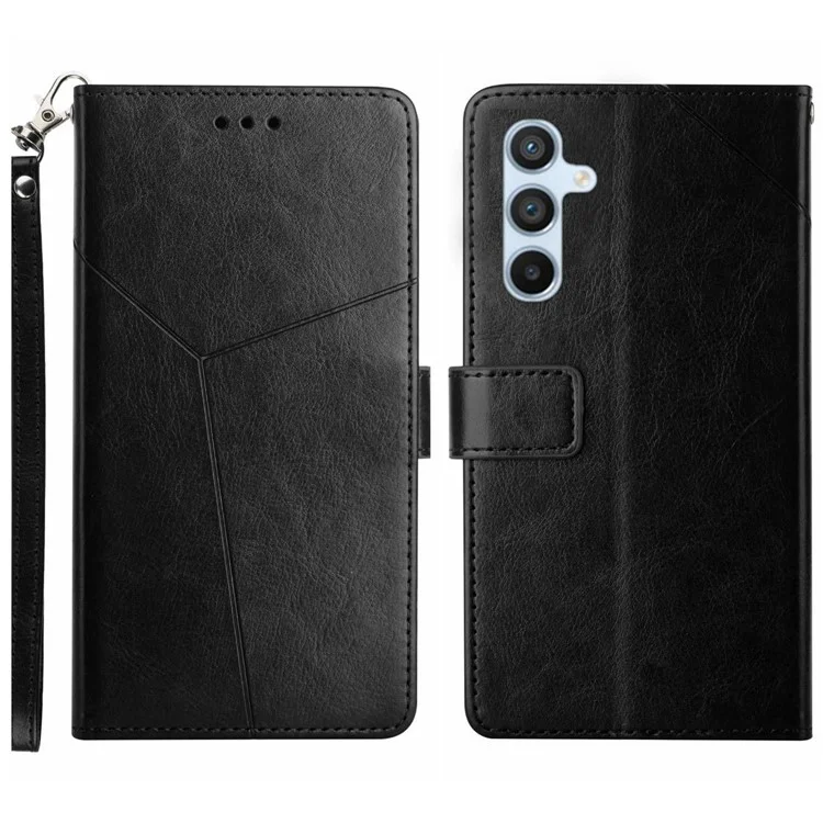 Pour Samsung Galaxy A54 5G HT01 Imprinted Y-Shaped Lines Wallet Case PU Leather Stand Full Body Flip Folio Protective Phone Cover with Strap - Noir