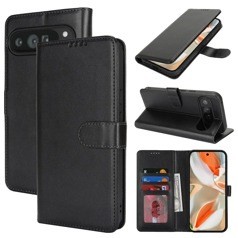 For Google Pixel 9 Pro XL Stand Case Shockproof Leather Wallet Phone Cover - Black