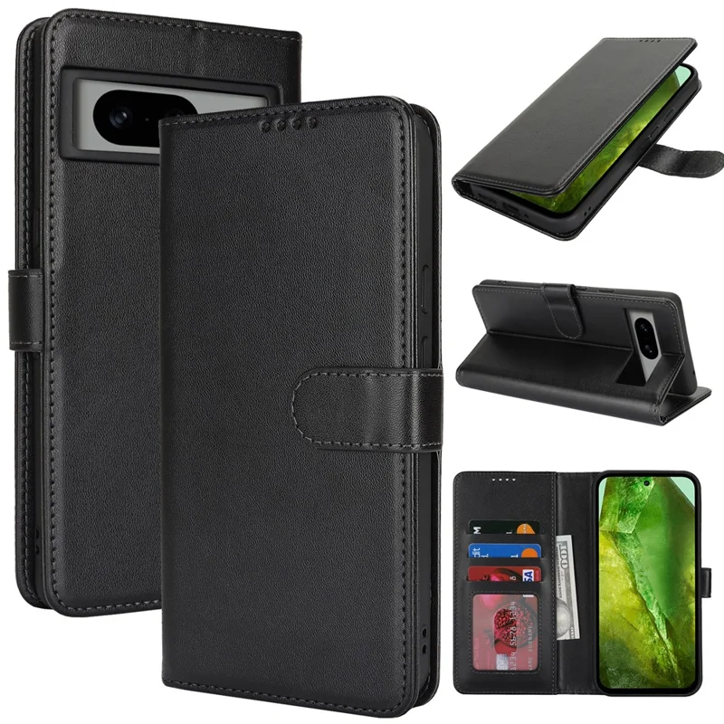 For Google Pixel 8a Stand Case Shockproof Leather Wallet Phone Cover - Black