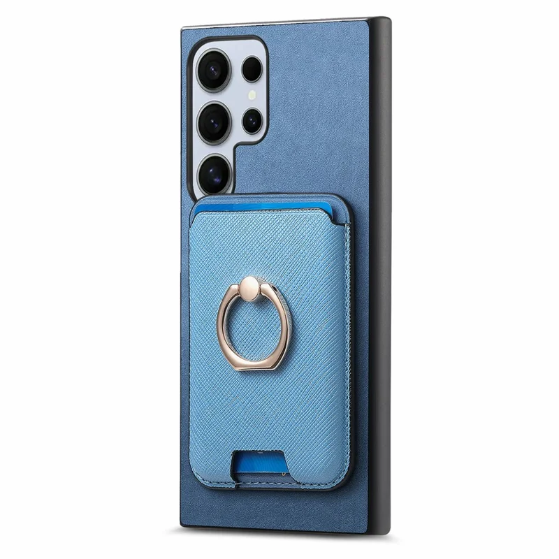 For Samsung Galaxy S26 Ultra Magnetic Case Detachable Card Bag Leather Back Cover with Kickstand - Blue