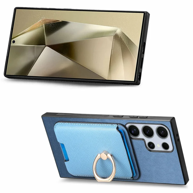 For Samsung Galaxy S26 Ultra Magnetic Case Detachable Card Bag Leather Back Cover with Kickstand - Blue