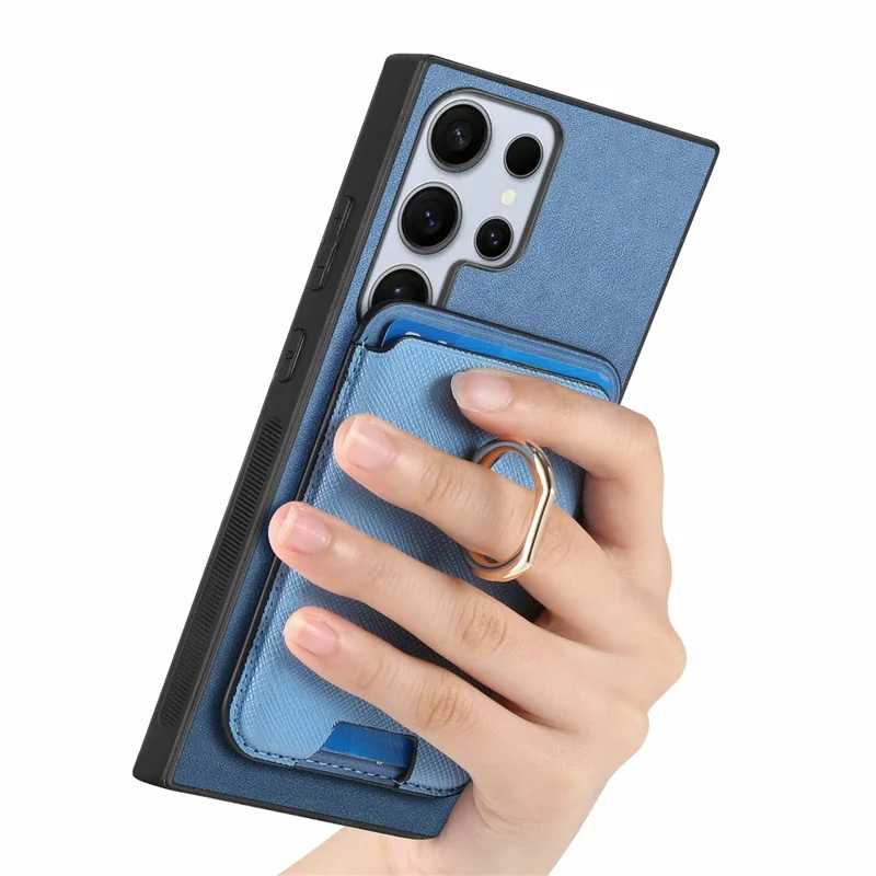 For Samsung Galaxy S26 Ultra Magnetic Case Detachable Card Bag Leather Back Cover with Kickstand - Blue