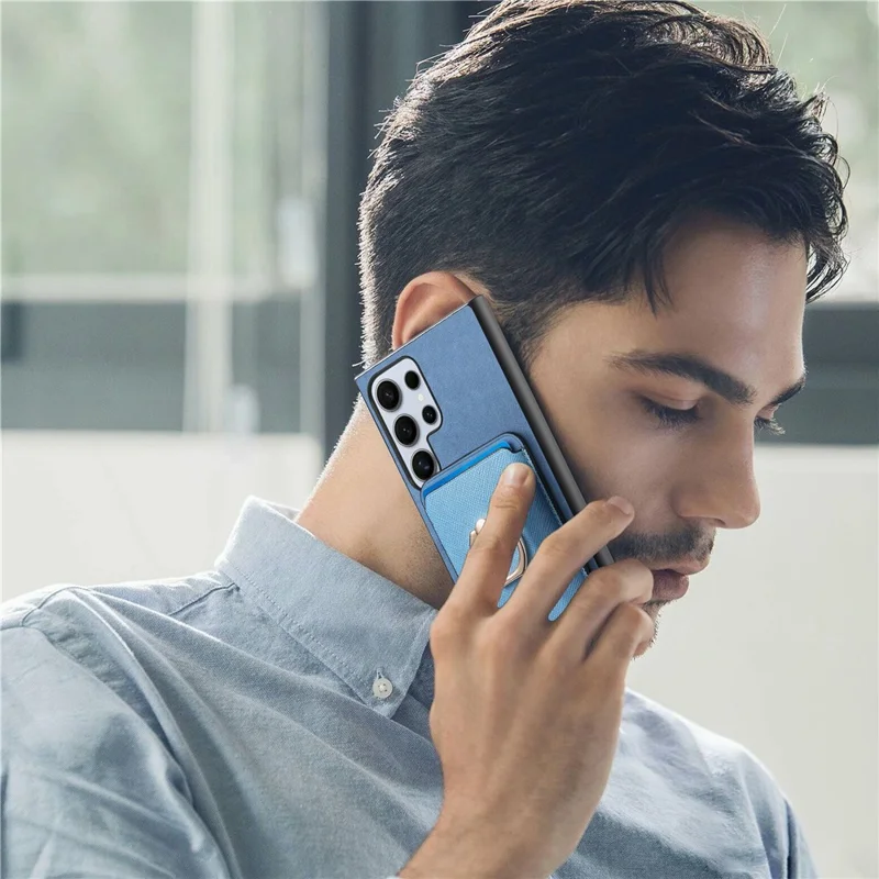 For Samsung Galaxy S26 Ultra Magnetic Case Detachable Card Bag Leather Back Cover with Kickstand - Blue