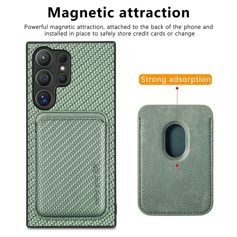 For Samsung Galaxy S26 Ultra Magnetic Case Detachable Card Holder Phone Back Cover - Green