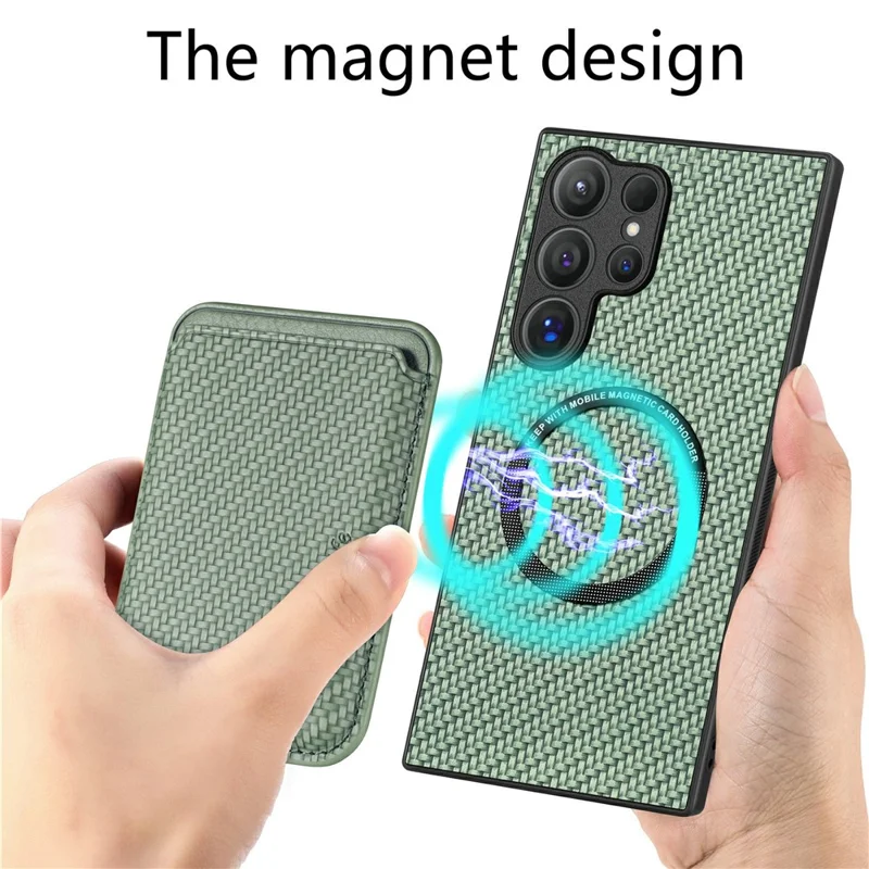For Samsung Galaxy S26 Ultra Magnetic Case Detachable Card Holder Phone Back Cover - Green