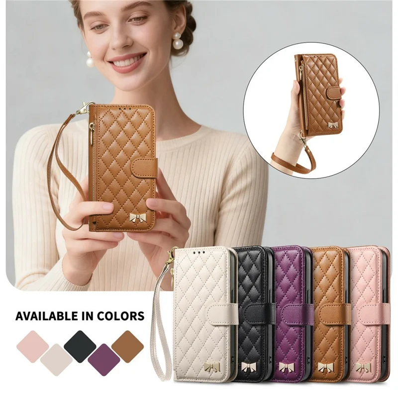 For Google Pixel 10a Stand Case Imprint TPU PU Leather Zipper Pocket Wallet Phone Cover with Strap - Brown