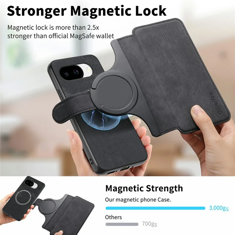 CASENEO MW-03 for Google Pixel 10a Magnetic Case Detachable Leather Phone Wallet Cover - Black