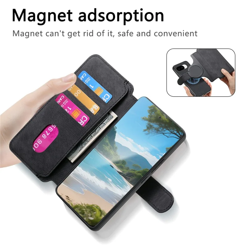 CASENEO MW-03 for Google Pixel 10a Magnetic Case Detachable Leather Phone Wallet Cover - Black