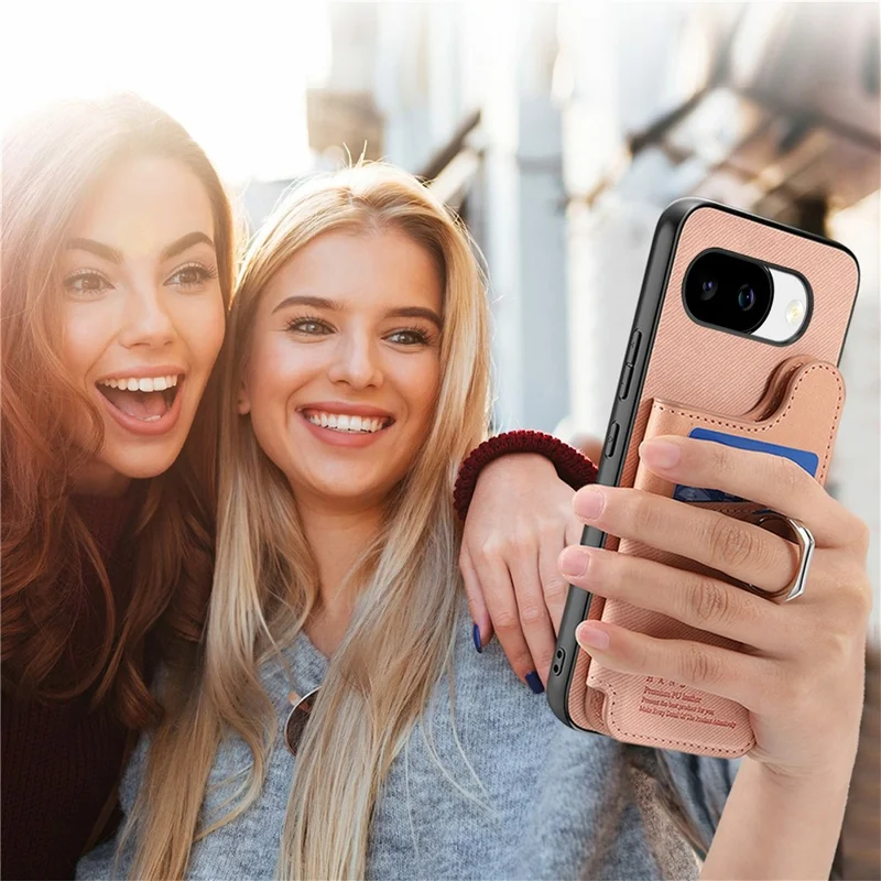 For Google Pixel 10a Case with Card Holder Kickstand Leather + TPU + PC Phone Cover - Pink