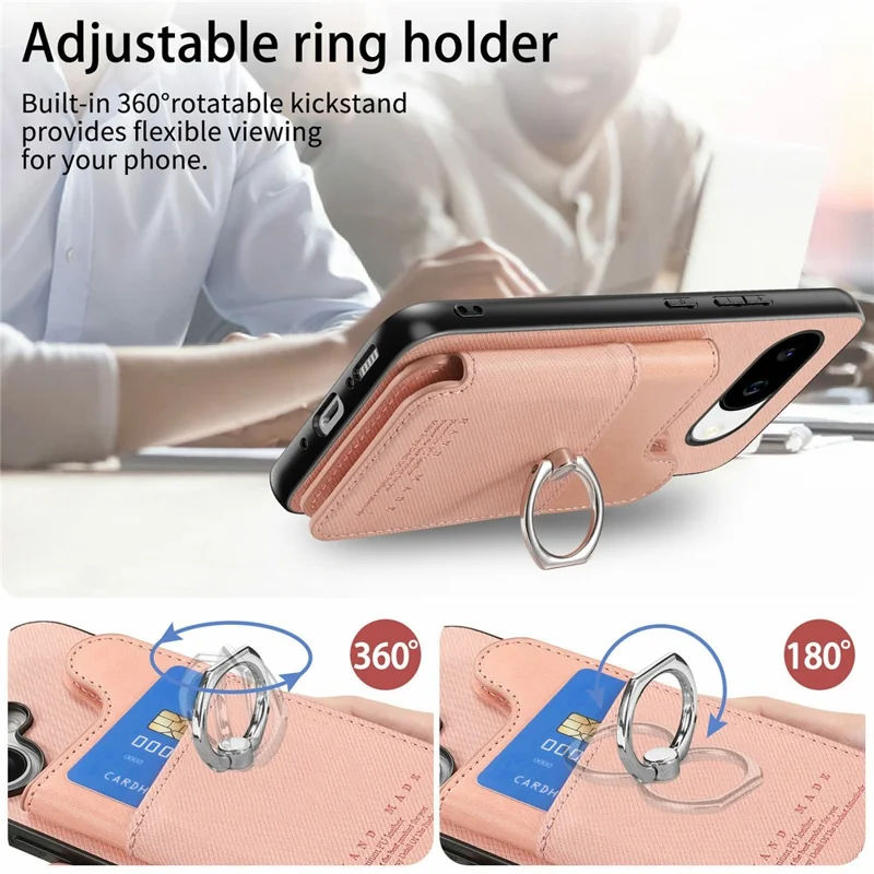 For Google Pixel 10a Case with Card Holder Kickstand Leather + TPU + PC Phone Cover - Pink