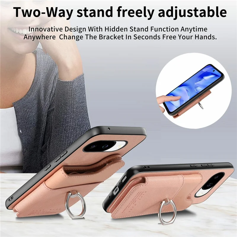 For Google Pixel 10a Case with Card Holder Kickstand Leather + TPU + PC Phone Cover - Pink