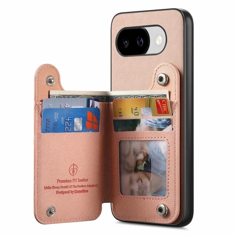 For Google Pixel 10a Case with Card Holder Kickstand Leather + TPU + PC Phone Cover - Pink