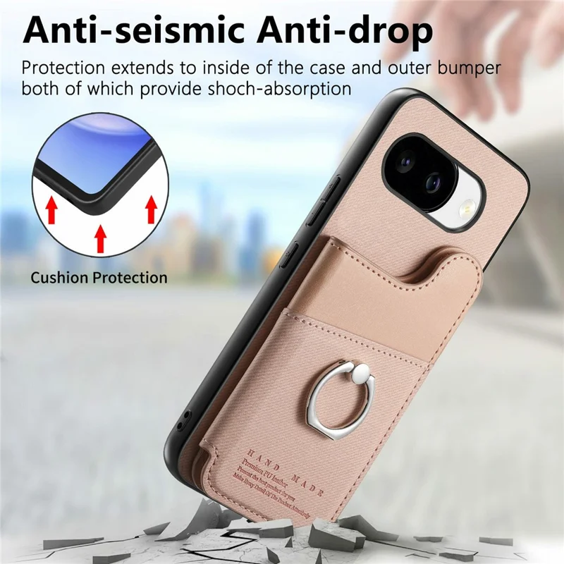 For Google Pixel 10a Case with Card Holder Kickstand Leather + TPU + PC Phone Cover - Pink