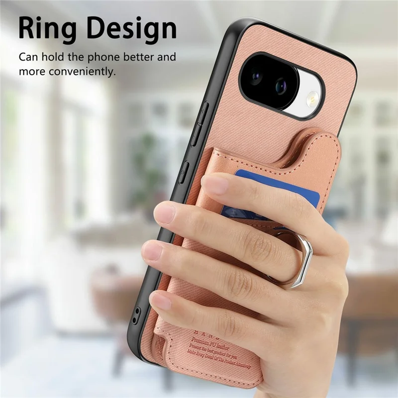 For Google Pixel 10a Case with Card Holder Kickstand Leather + TPU + PC Phone Cover - Pink