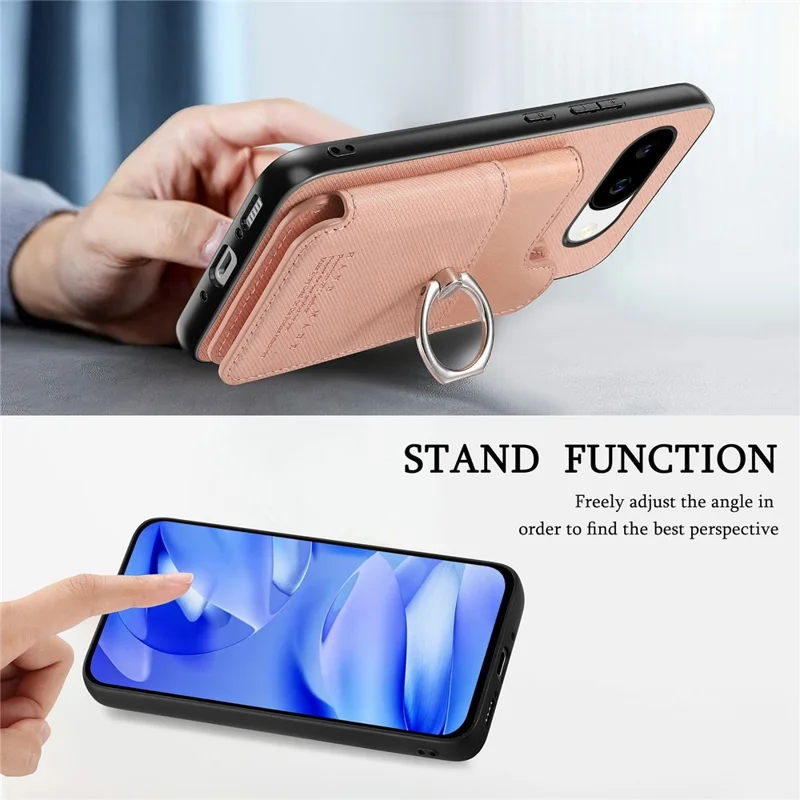 For Google Pixel 10a Case with Card Holder Kickstand Leather + TPU + PC Phone Cover - Pink