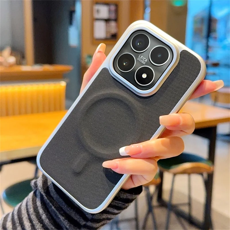 For Xiaomi 17 Magnetic Case Diamond Texture Leather Coated PC Anti-drop Phone Cover - Black