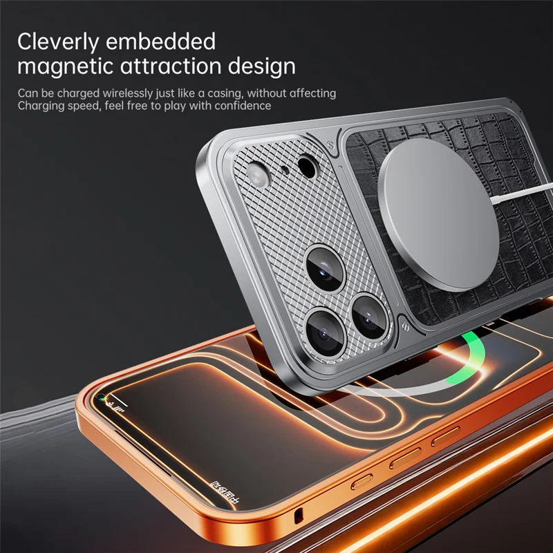 Für iPhone 17 Pro Magnetische Hülle mit Metallfeder-Schnalle, Lederbeschichtete TPU-Handyhülle - Orange